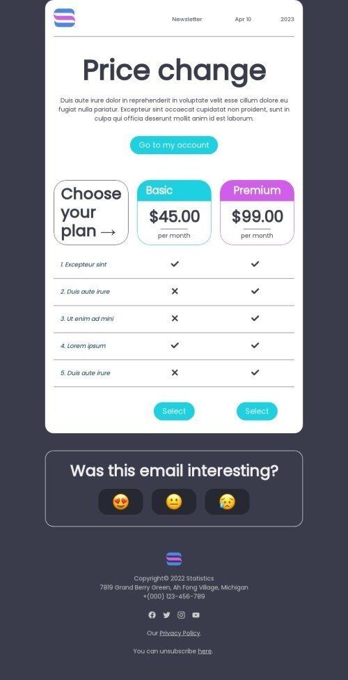 Modello email promo «Cambio di prezzo» per il settore industriale di commercio Visualizzazione mobile