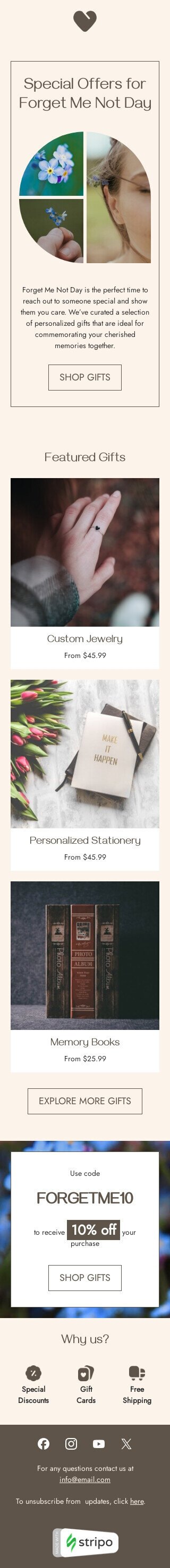 Plantilla de correo electrónico «Demuéstrale a alguien que te importa» de Día del no me olvides para la industria de regalos y flores Vista de móvil