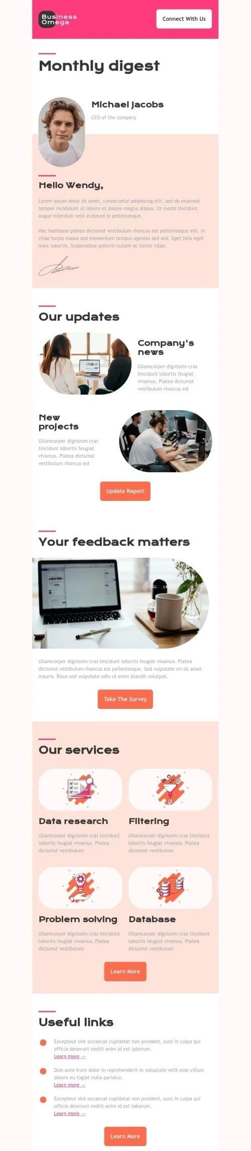 Promo email template «News from Omega» for business industry