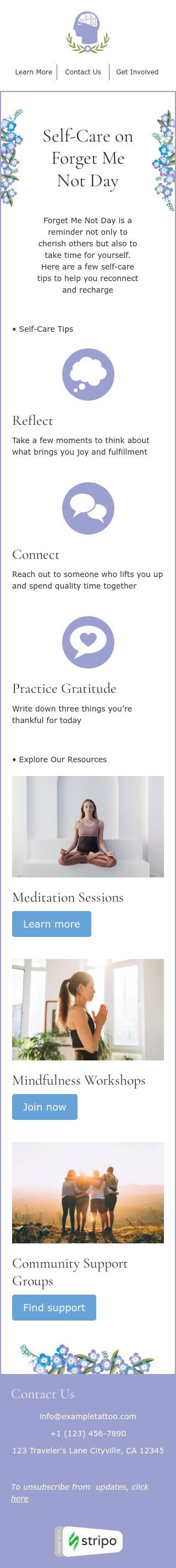 Modelo de e-mail de «Dicas para o Dia não me esqueça» de Dia de não me esquecer para a indústria de saúde e beleza Visualização de dispositivo móvel