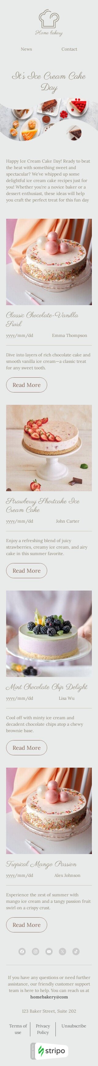 Modello email Giorno della torta gelato «Qualcosa di dolce» per il settore industriale di cuina Visualizzazione mobile