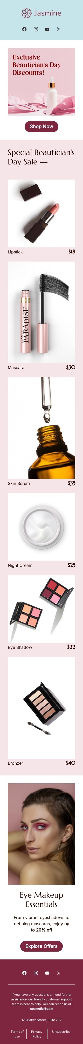 Modelo de e-mail de «Ofertas maravilhosas» de Dia da esteticista para a indústria de beleza e cuidados pessoais Visualização de dispositivo móvel