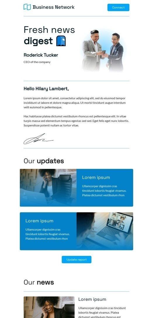Modello email promo «Riassunto di notizie fresche» per il settore industriale di commercio Visualizzazione mobile