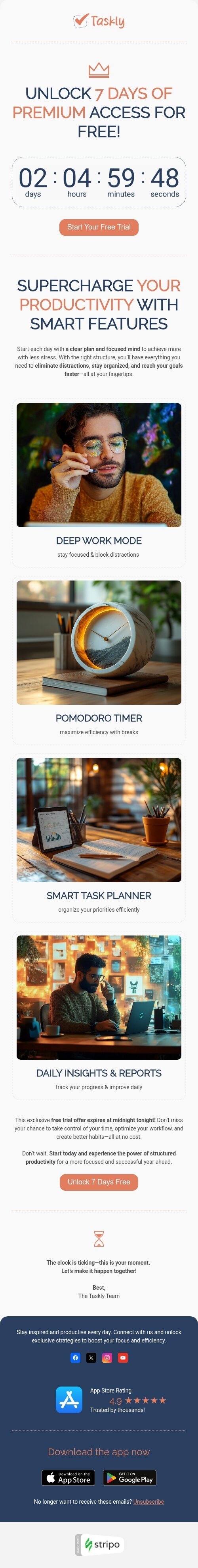 Abandoned subscription email template "7 Days of premium" for mobile applications industry mobile view