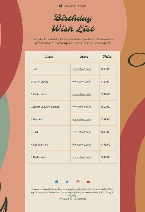 Promo email template «Birthday ​Wish List» for hobbies industry mobile view