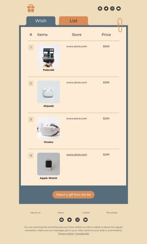 Promo email template «Wish list of gadgets» for gadgets industry mobile view
