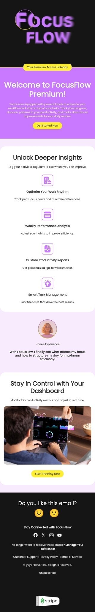 Modèle de courrier électronique bienvenue «Prenez le contrôle de votre productivité» pour le secteur applications mobiles Affichage mobile