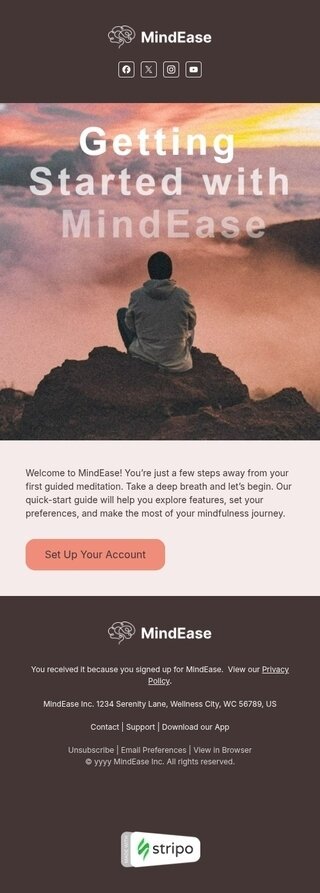 Welcome email template "Quick-start guide" for mobile applications industry mobile view