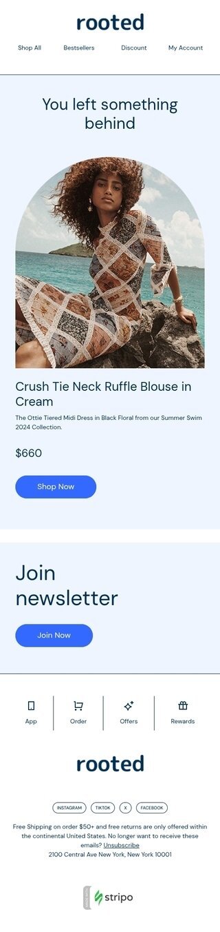 Modello email carrello abbandonato «Hai lasciato qualcosa dietro di te» per il settore industriale di moda Visualizzazione mobile