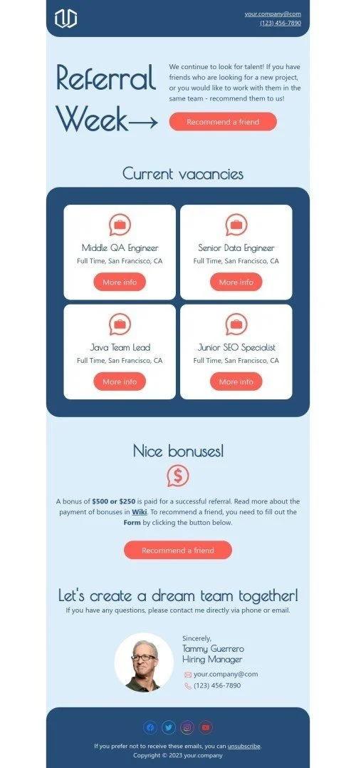 Promo email template "Current vacancies" for business industry