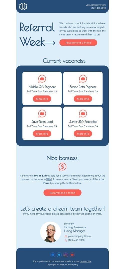 Промо шаблон письма «Текущие вакансии» для индустрии «Бизнес» мобильный вид