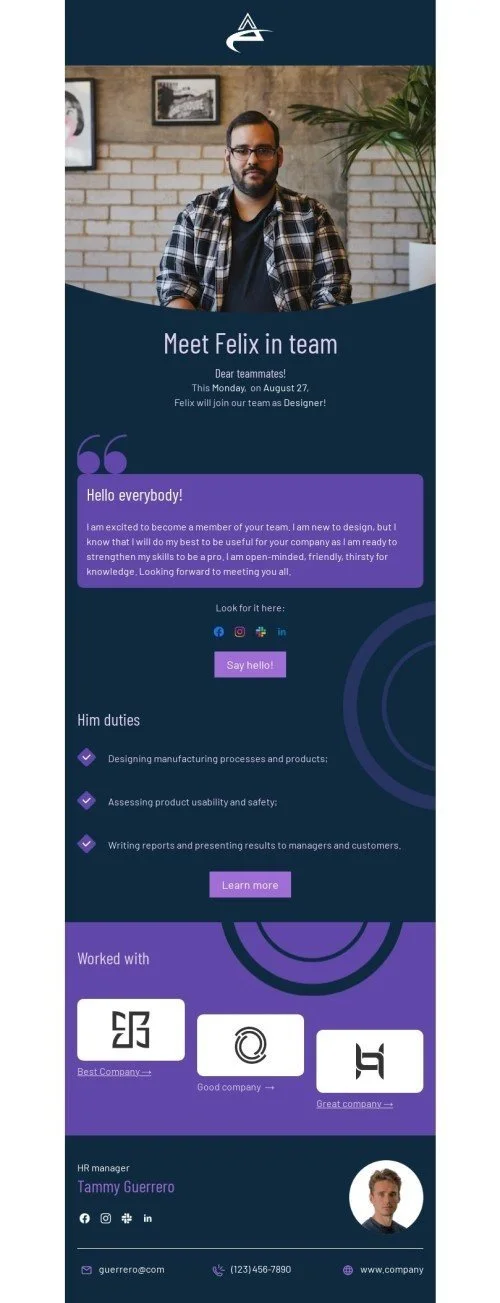 Promo email template "Hello everybody" for business industry