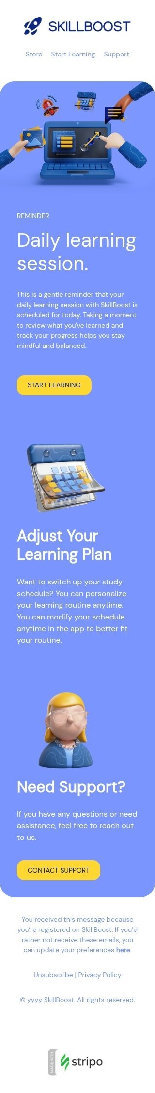 Activity reminder email template "Daily learning session" for education industry mobile view