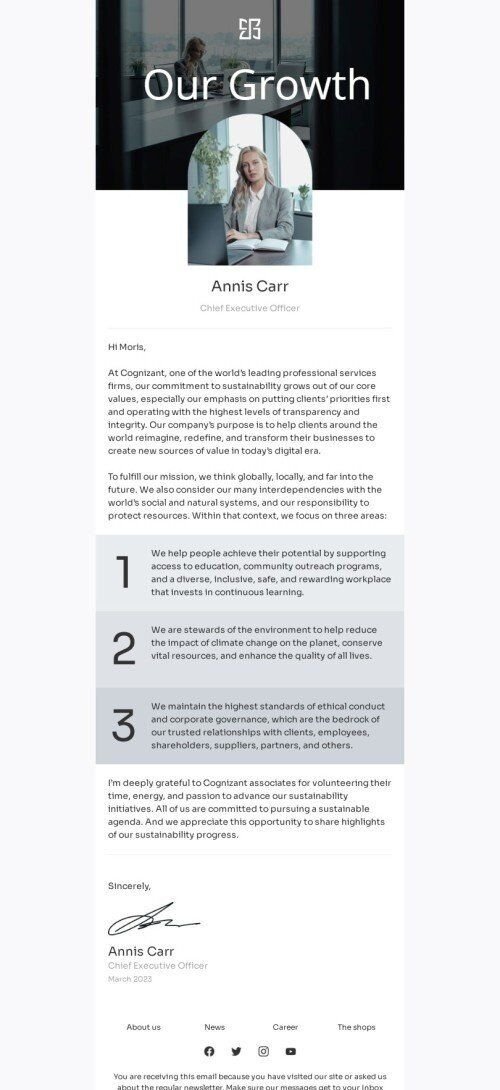 Promo email template «Message from CEO» for business industry mobile view