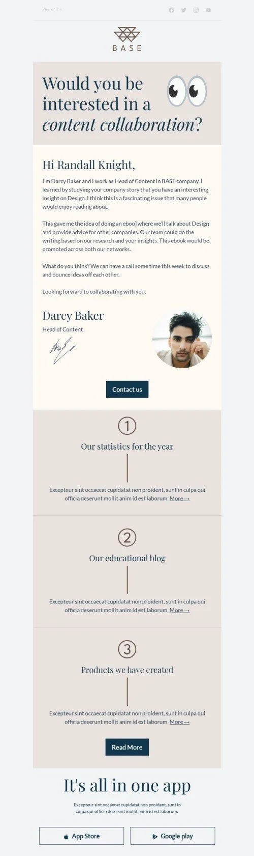 Outreach email template "Сontent collaboration" for fashion industry