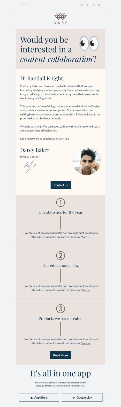 Outreach email template "Сontent collaboration" for fashion industrydesktop view