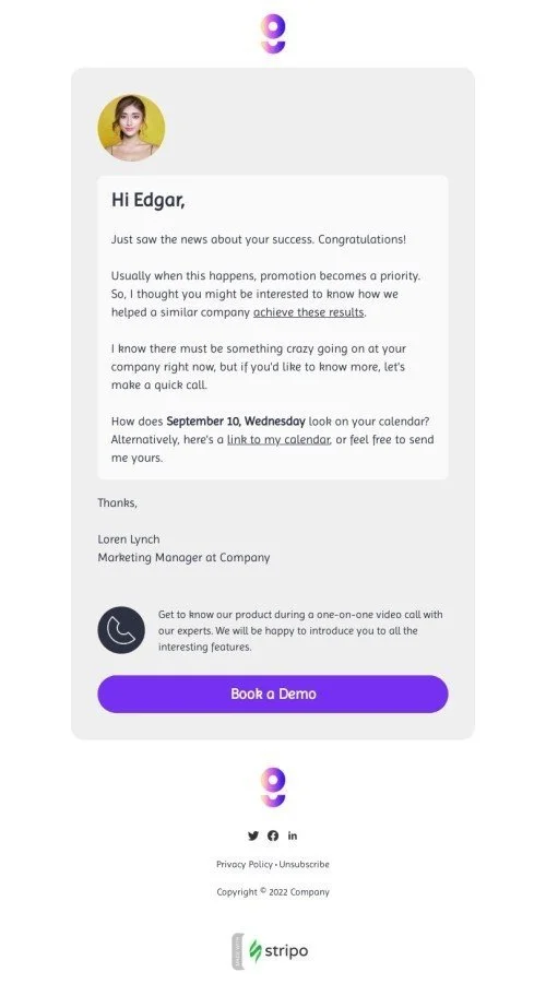 Outreach email template "Get to know our product" for business industry