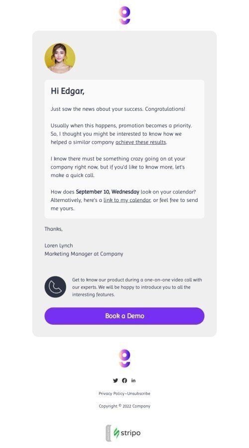 Outreach email template "Get to know our product" for business industrydesktop view