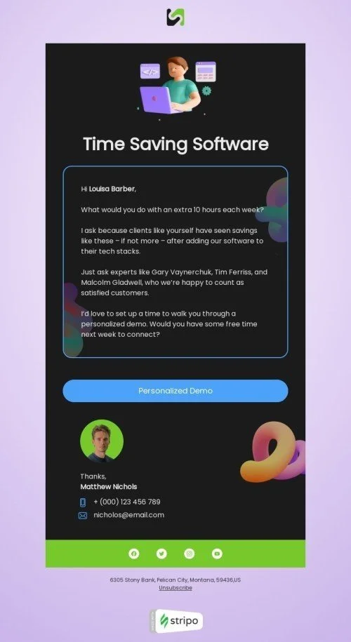 Outreach email template "Time saving software" for business industry