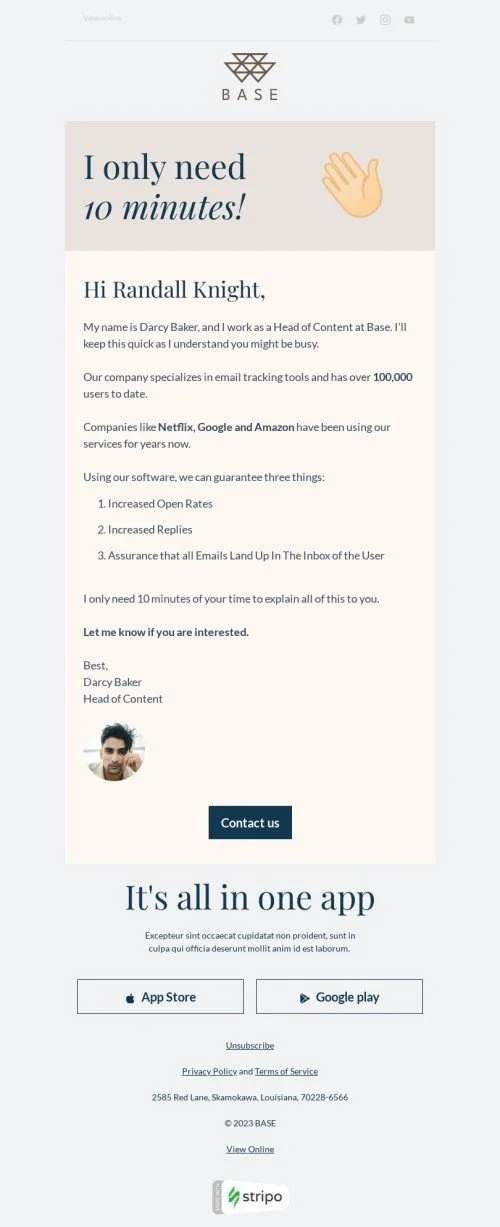Outreach email template "I only need 10 minutes" for fashion industry