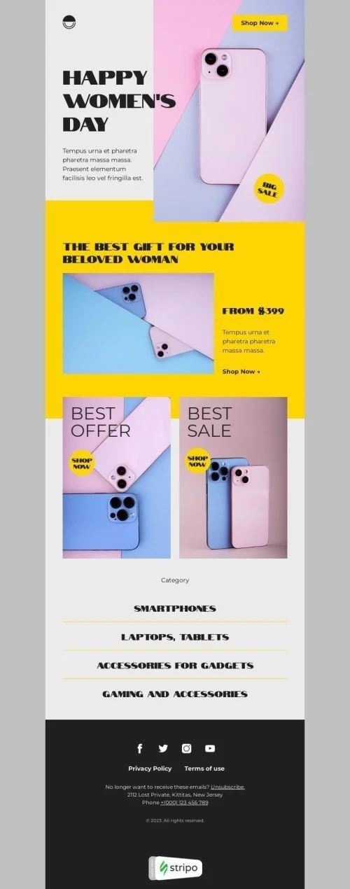 Women's Day email template "The best gift for your beloved woman" for gadgets industry