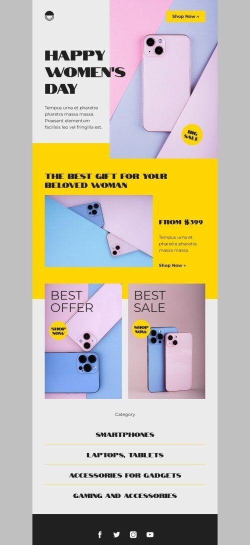 Women's Day email template "The best gift for your beloved woman" for gadgets industry mobile view