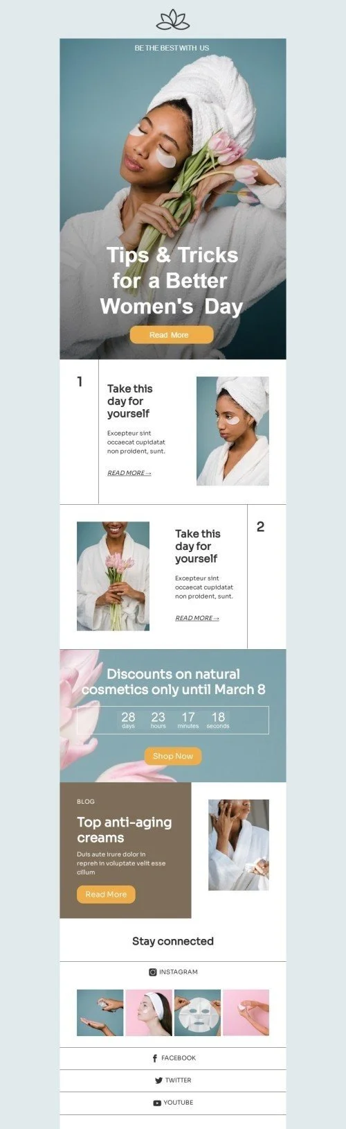 Women's Day email template "Better Women's Day" for beauty & personal care industry