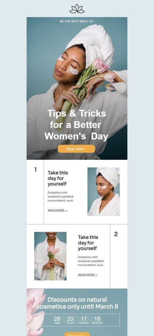 Women's Day email template "Better Women's Day" for beauty & personal care industry mobile view