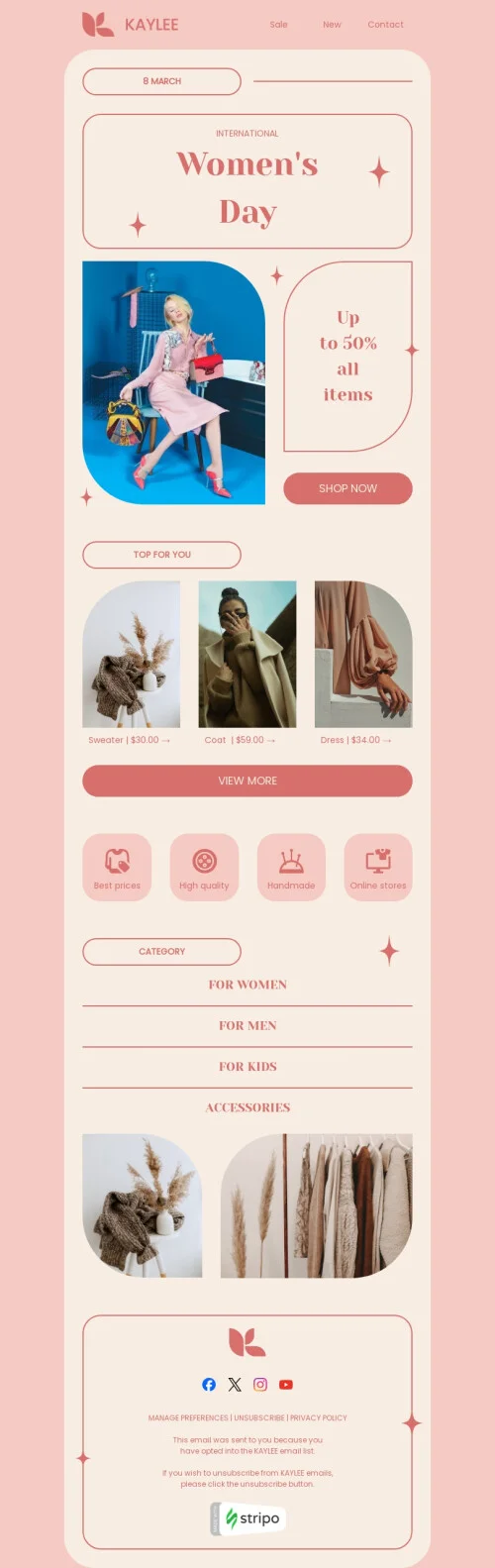 Women's Day email template "Pink Women's Day" for fashion industry