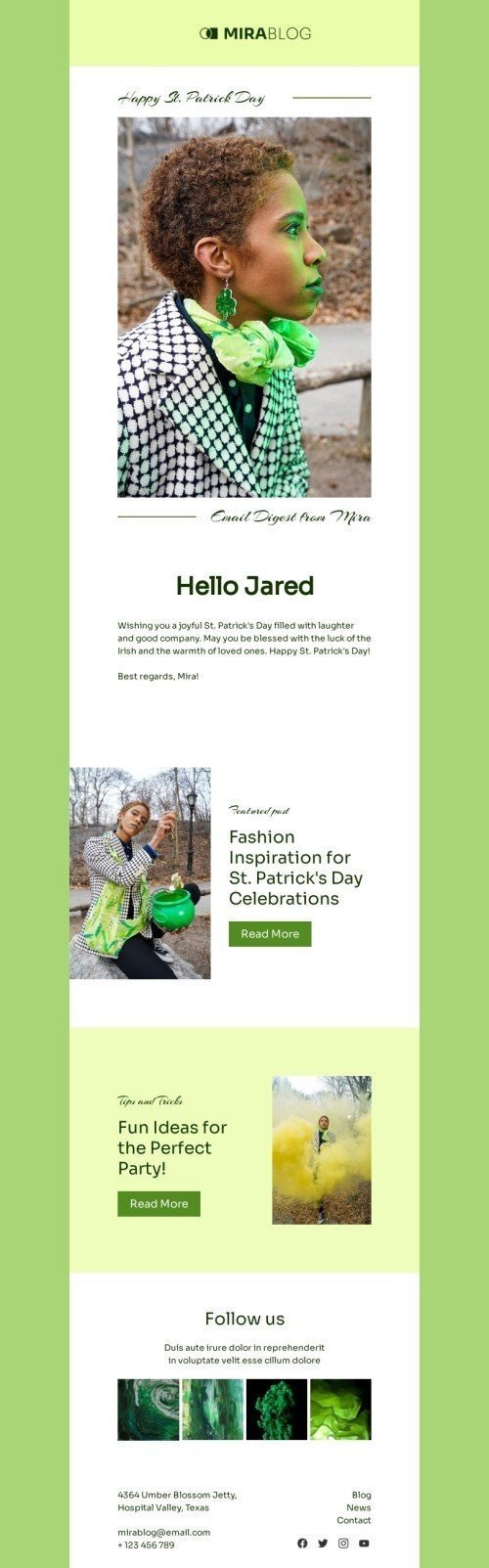 Modèle de courrier électronique Saint Patrick «La chance des Irlandais» pour le secteur publications & blogging Affichage ordinateur