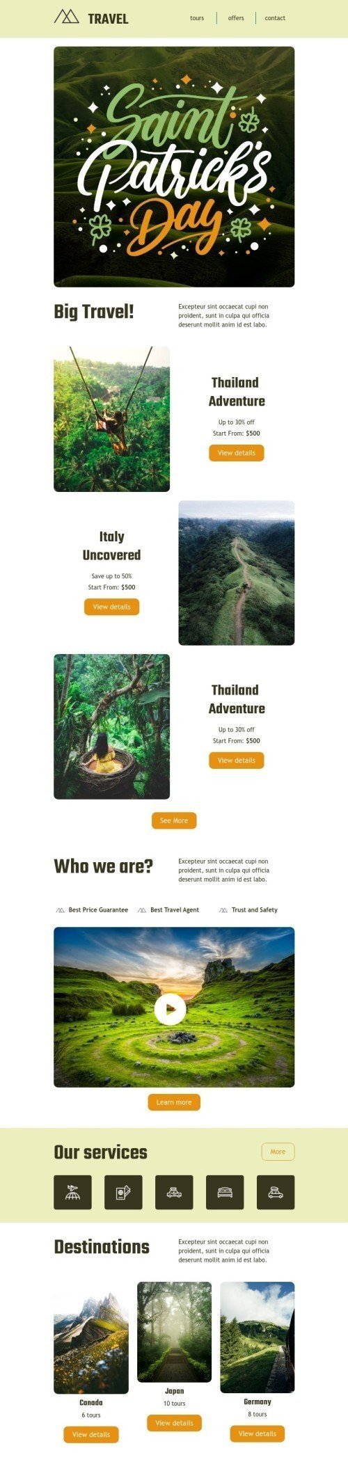 Шаблон письма к празднику День Св. Патрика «Путешествие на День святого Патрика» для индустрии «Туризм» дектопный вид