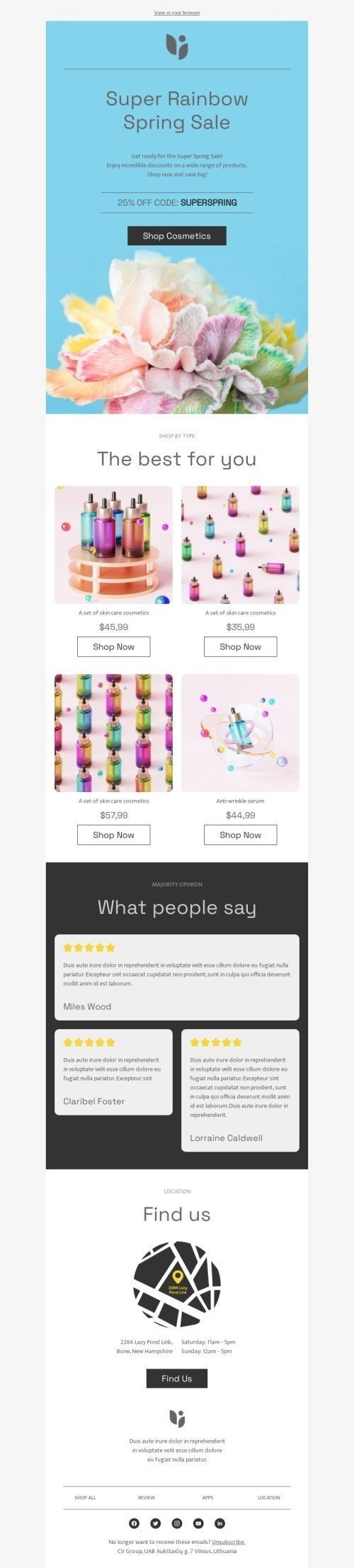 Spring email template "Super rainbow" for beauty & personal care industry mobile view