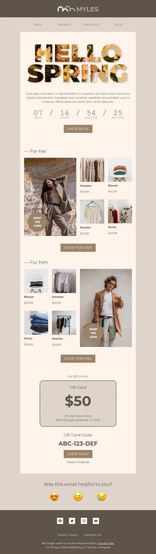 Spring email template "Hello spring" for fashion industry