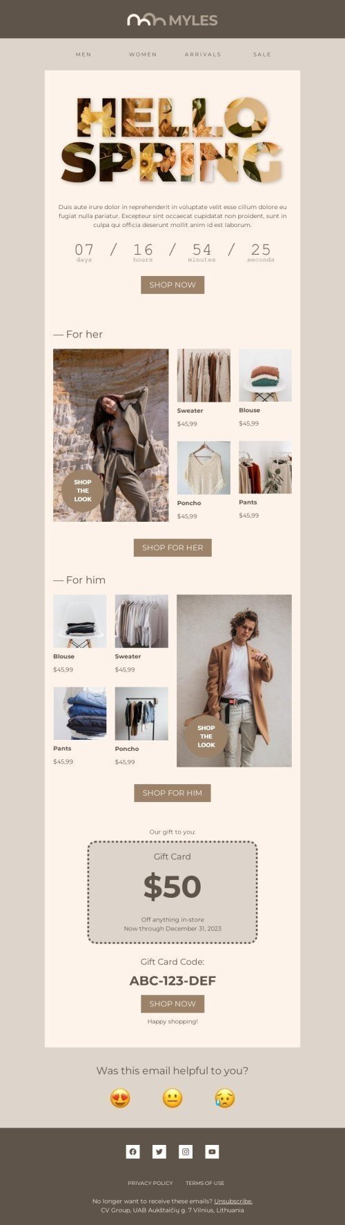 Spring email template "Hello spring" for fashion industrydesktop view