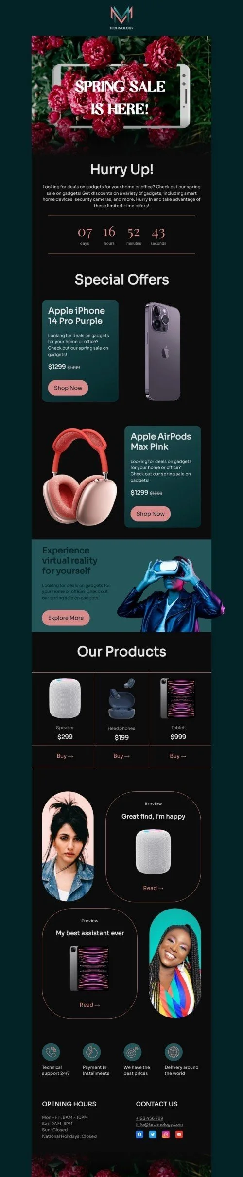Spring email template "Spring sale is here" for gadgets industry