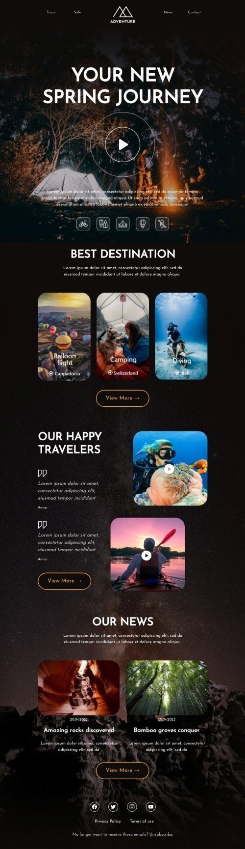 Spring email template "Spring journey" for travel industrydesktop view