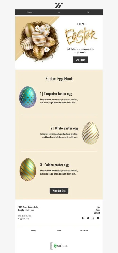 Easter email template "Easter egg hunt" for fashion industry