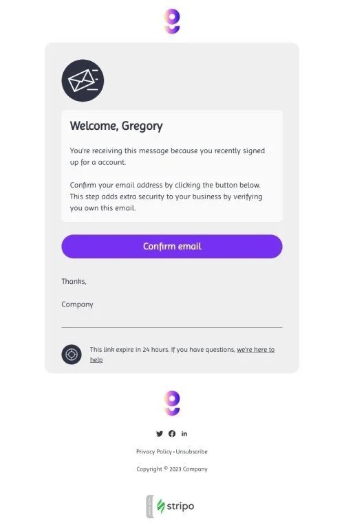 SaaS email template "Account registration" for business industry