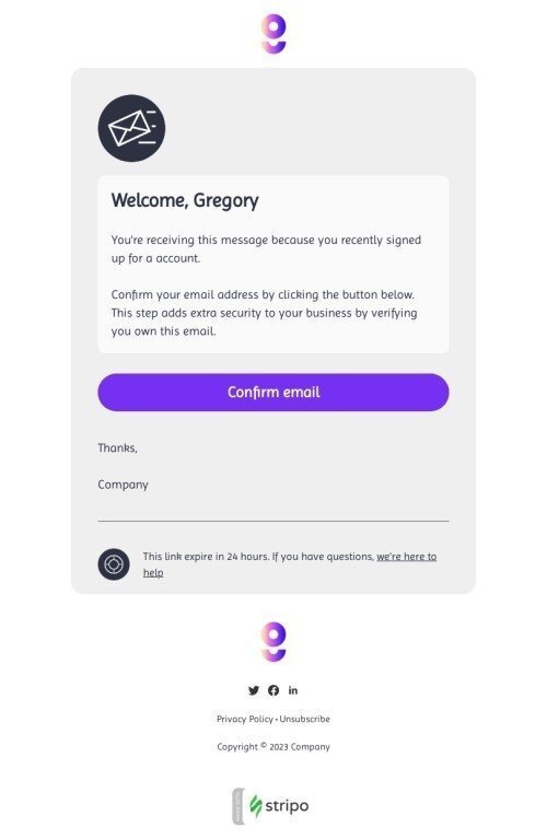 SaaS email template "Account registration" for business industrydesktop view