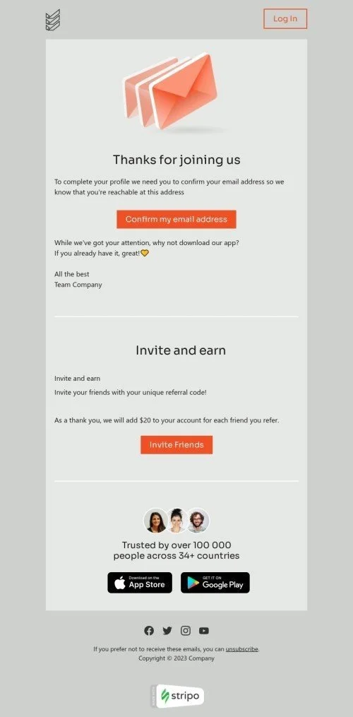 SaaS email template "Thanks for joining us" for business industry