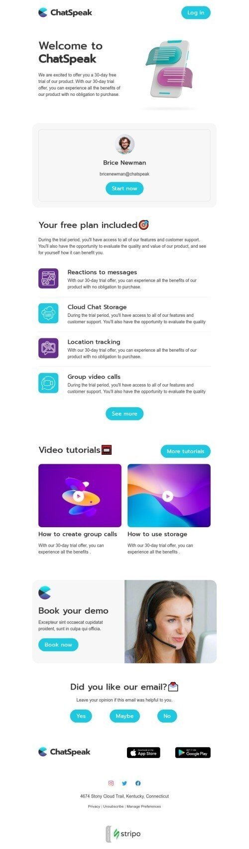 SaaS email template "Your free plan" for business industry mobile view