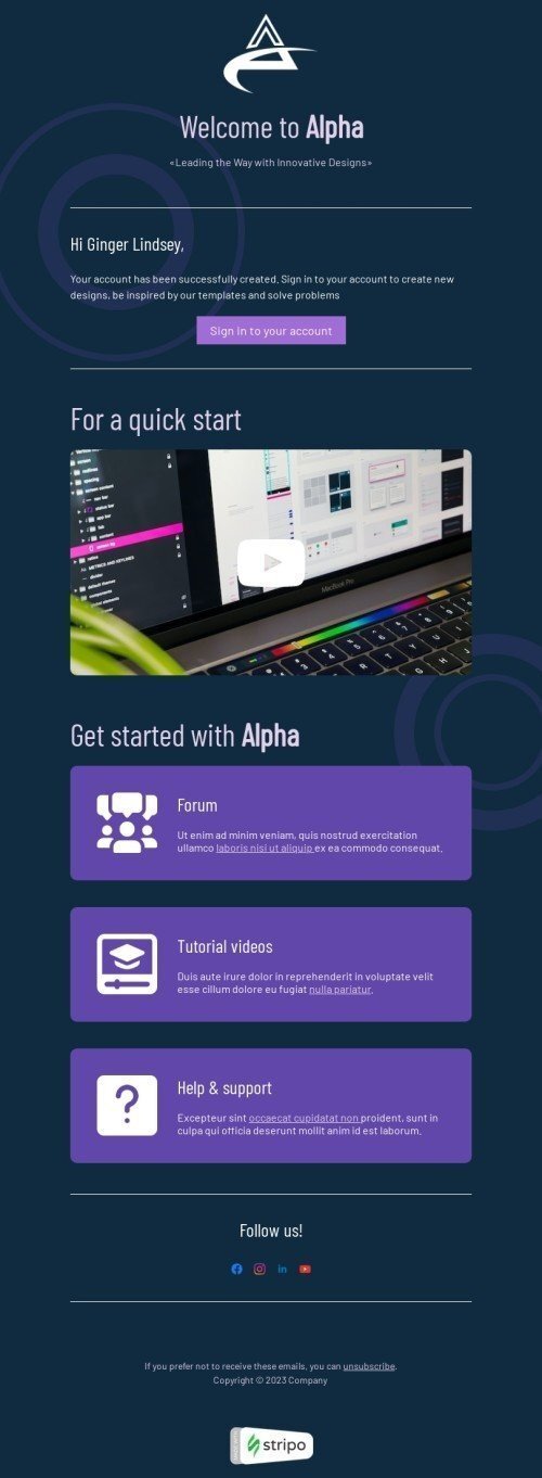 SaaS email template "Leading the way with innovative designs" for business industry mobile view
