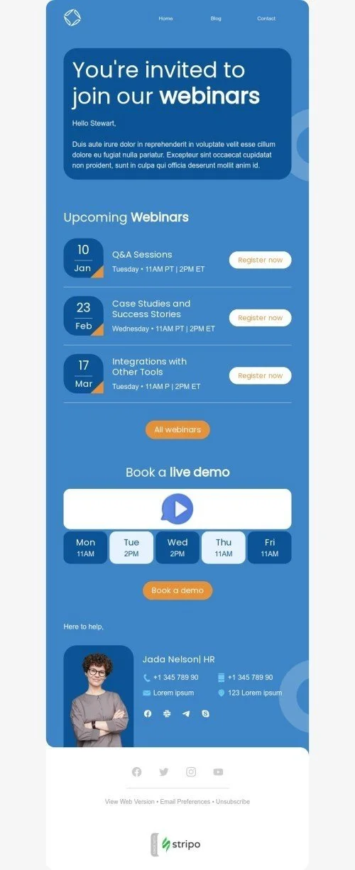 SaaS email template "You're invited to join our webinars" for business industry