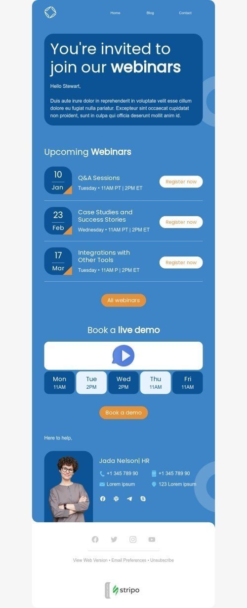 SaaS email template "You're invited to join our webinars" for business industry mobile view