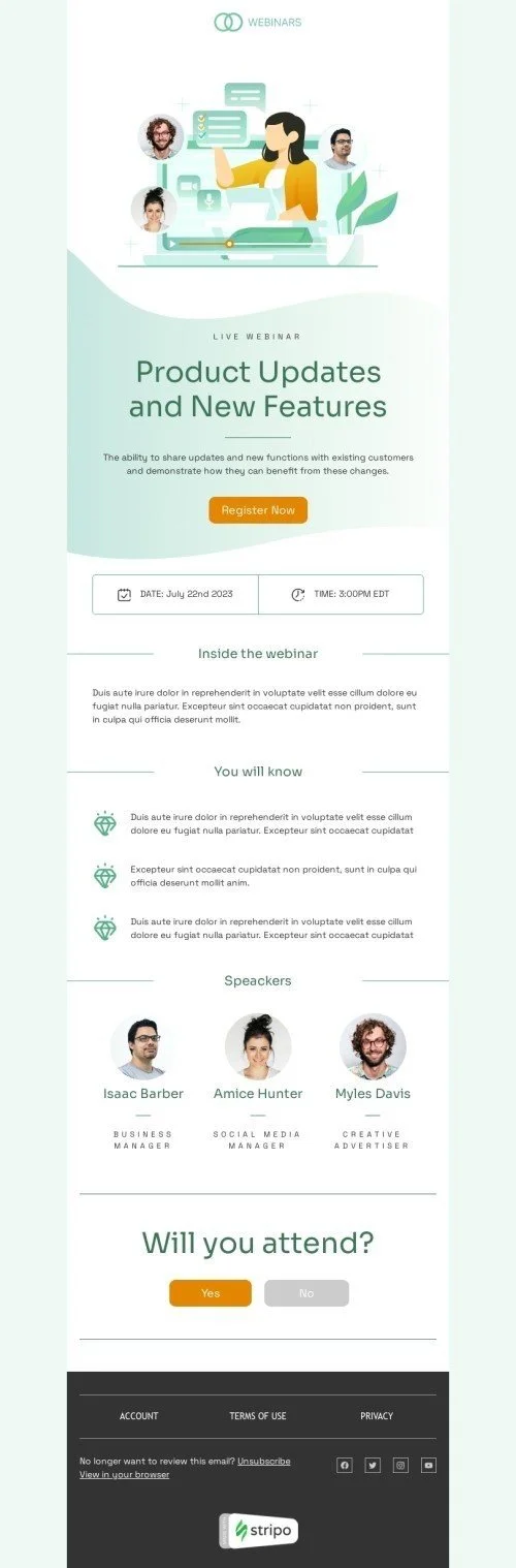 SaaS email template "Product updates and new features" for business industry