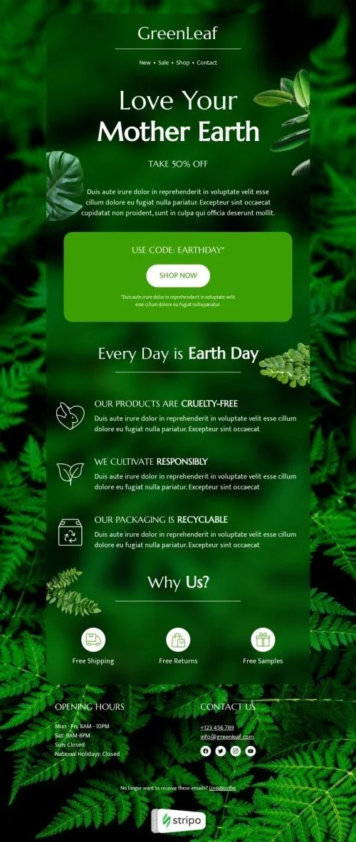 Earth Day email template "Love your Mother Earth" for business industry