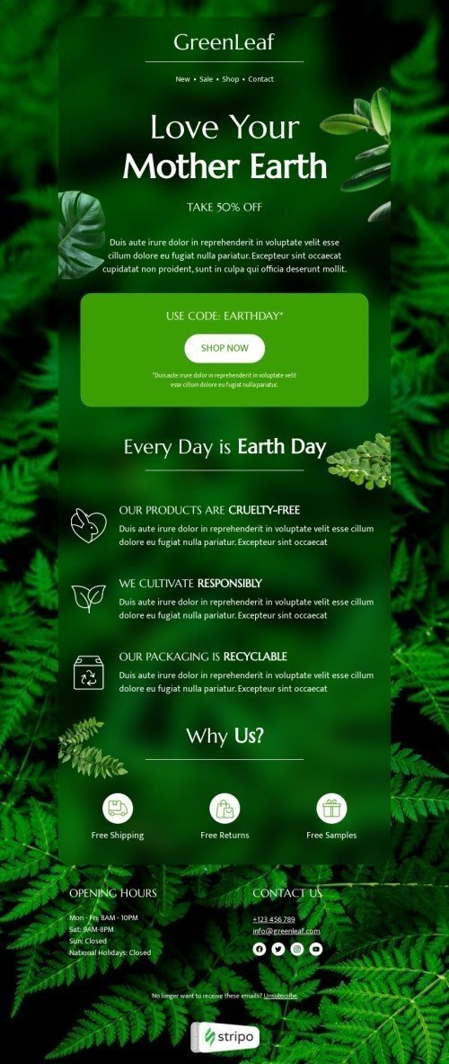 Modèle de courrier électronique Jour de la Terre «Aimez votre Terre Mère» pour le secteur business Affichage mobile