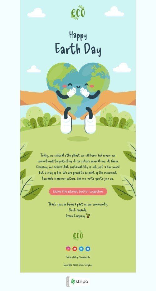Modello email Giorno della Terra «Futuro verde» per il settore industriale di commercio Visualizzazione mobile