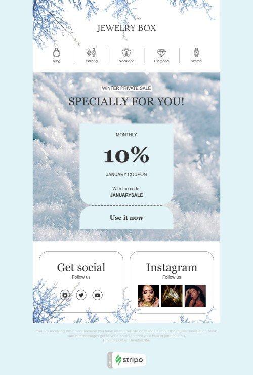 Modello email Inverno «Vendita privata invernale» per il settore industriale di gioielleria Visualizzazione mobile