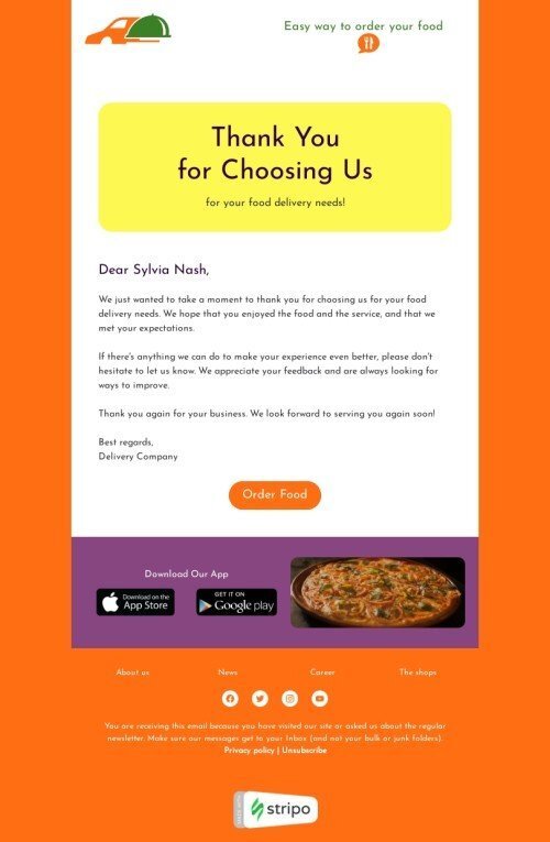 Email header template "Thank you for choosing us" for food industrydesktop view